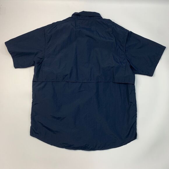 TSLA Shirt Mens L Large Navy Button Down Short Sleeve Vented Performance Fishing - Picture 7 of 12